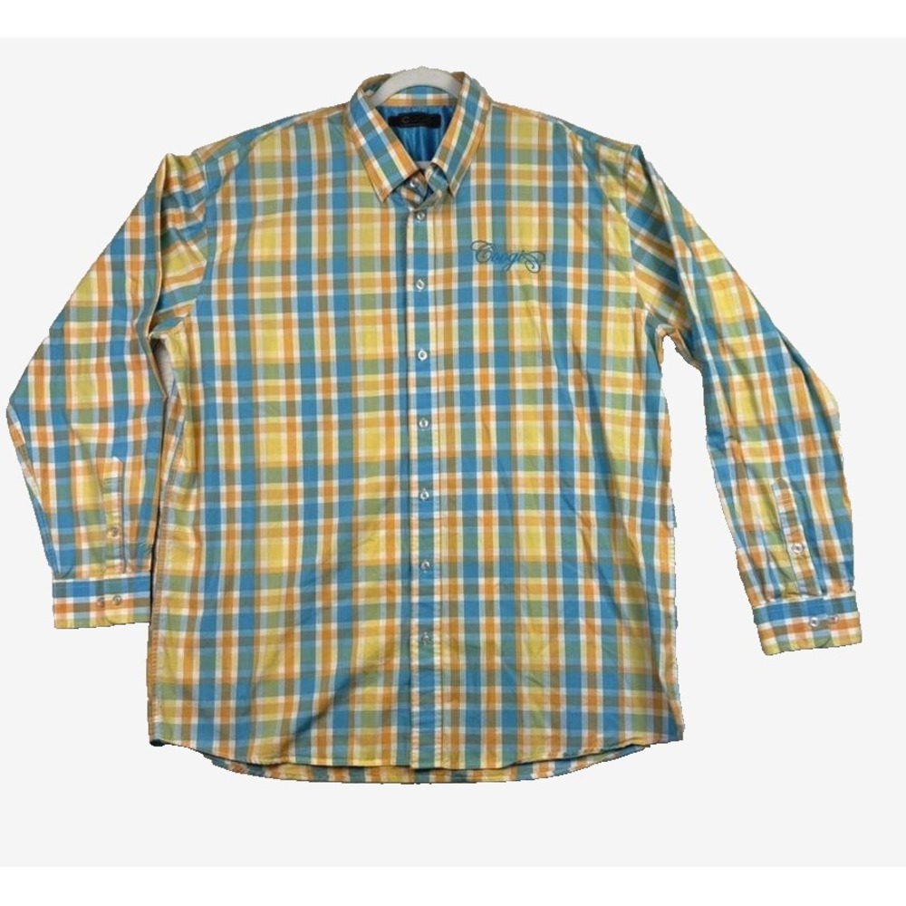 Coogi Shirt Mens 2XL Multicolor Plaid Button Down Long Sleeve Embroidered Casual
